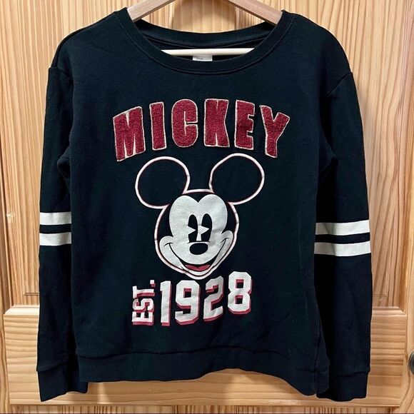 Disney black red white Mickey Mouse logo long sleeve pullover sweatshirt top S - Picture 1 of 4